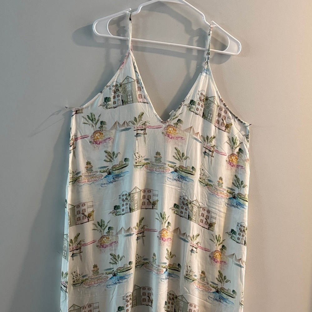 Women’s Cream Printed Slip Dress - Tropical Motif